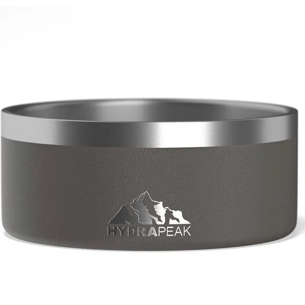 Hydrapeak Stainless Steel Dog Bowl 4 Cup Insulated Non-Slip Pet Dish Gray